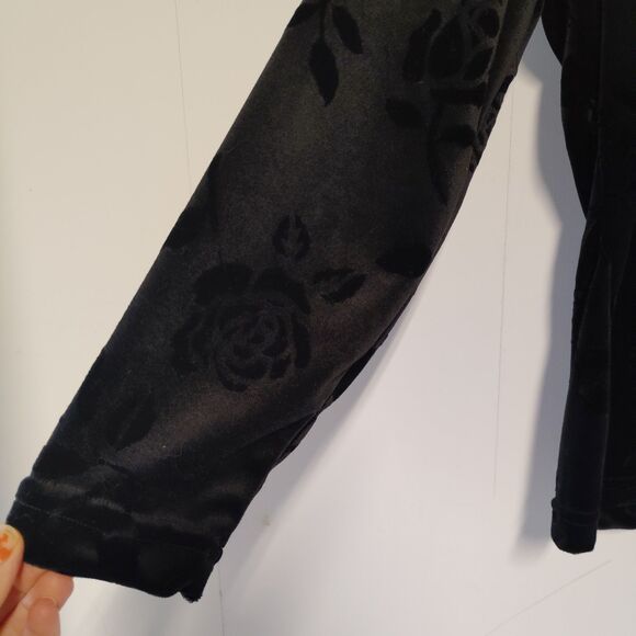 French Laundry Womens Top L Velvet Burnout Black Rose Y2K Grunge Whimsigoth - Picture 2 of 6